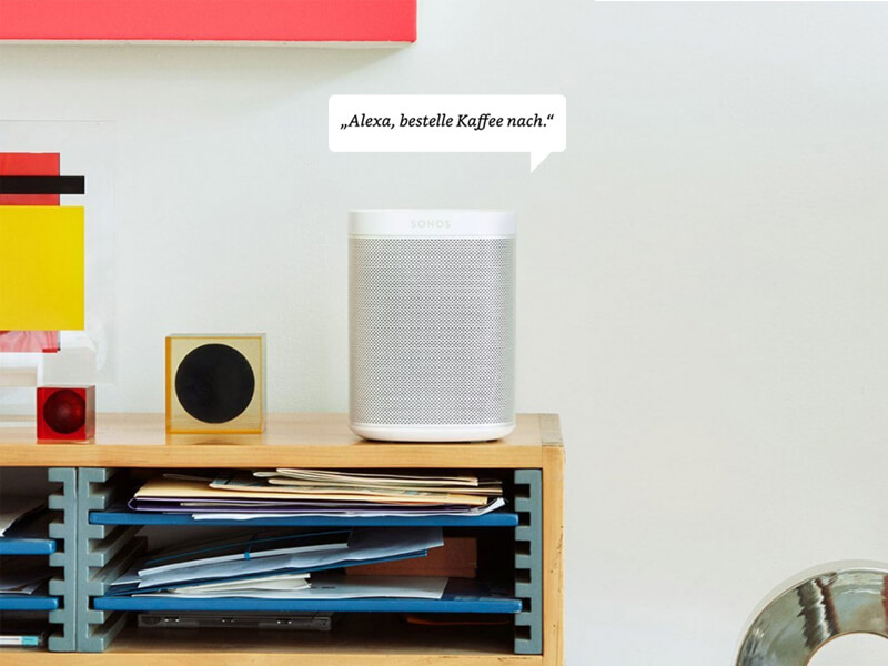 Sonos One mit Sprachbefehl "Alexa, bestelle Kaffee nach."