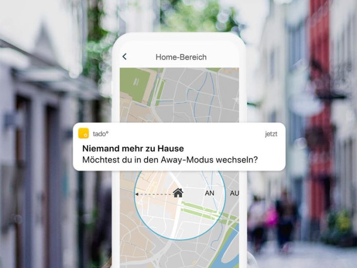 tado° App zeigt Geofencing fürs tado° Thermostat und schlägt vor, in den Away-Modus zu wechseln