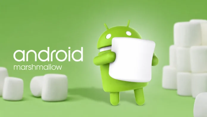 Android-Maskottchen stapelt Marshmallows vor grünem Hintergrund - als Visualisierung für die Version des Betriebssystems Android Marshmallow