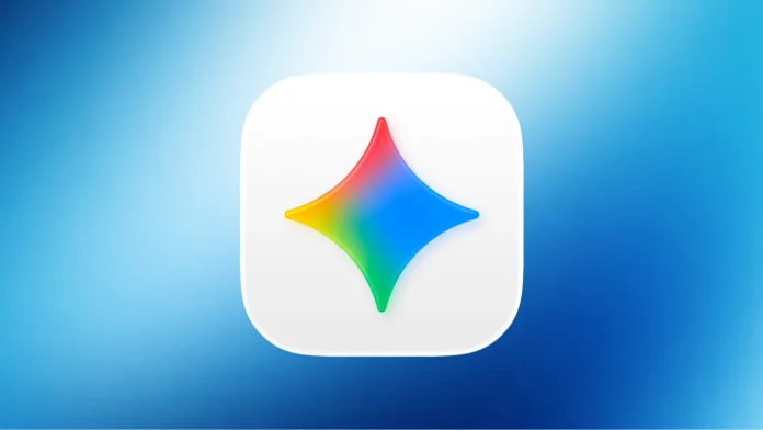 Das Symbol für das Google Gemini macOS-Update zeigt einen bunten vierzackigen Stern auf einer weißen, abgerundeten Fläche vor blauem Hintergrund.