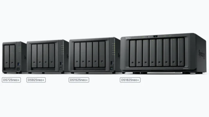 Die Synology Neo-Produktreihe vor weißem Hintergrund