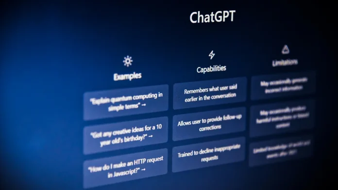 KI-Kennzeichnungspflicht: ChatGPT-Oberfläche auf einem Bildschirm mit Beispielen und Möglichkeiten des KI-Chatbots.
