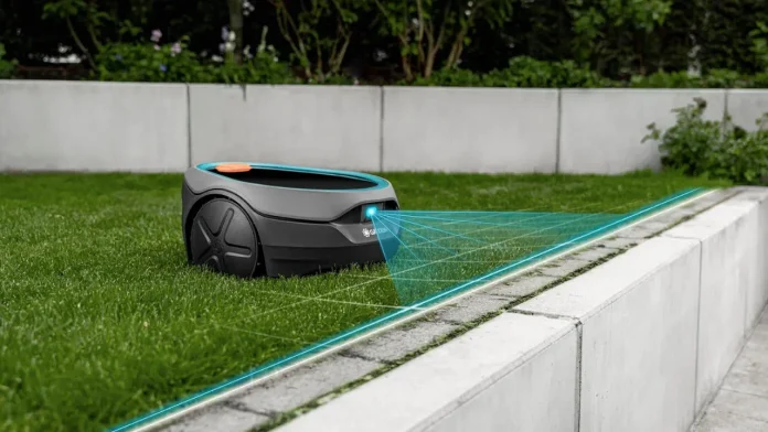 GARDENA Mähroboter SILENO sun scannt Rasenkanten mit KI-gestützter Sensortechnologie.