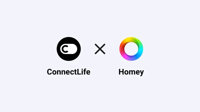 Logo zur Integration von ConnectLife und Homey für die Smart-Home-Automatisierung.