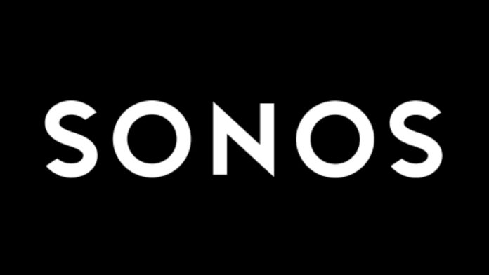 Weißes Sonos-Logo auf schwarzem Hintergrund.