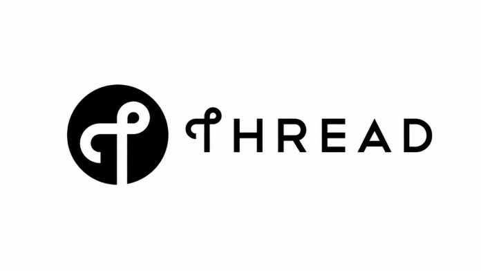 Ein schlichtes schwarz-weißes Logo von Thread mit kreisförmigem Symbol und dem Schriftzug „THREAD“, zur Illustration des Thread 1.4 Updates.