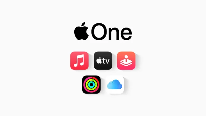 Apple One Logo mit den Symbolen von Apple Music, Apple TV, Apple Arcade, Fitness+ und iCloud+ zur Apple One Preiserhöhung