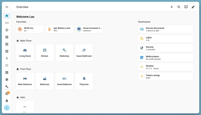 Die neue Overview von Home Assistant mit Favoriten, Räumen und Zusammenfassungen