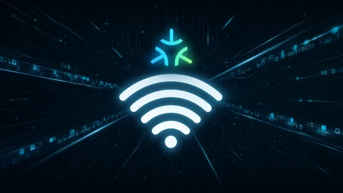 Leuchtendes WLAN-Symbol auf dunkelblauem Hintergrund zum Nest Wifi Update