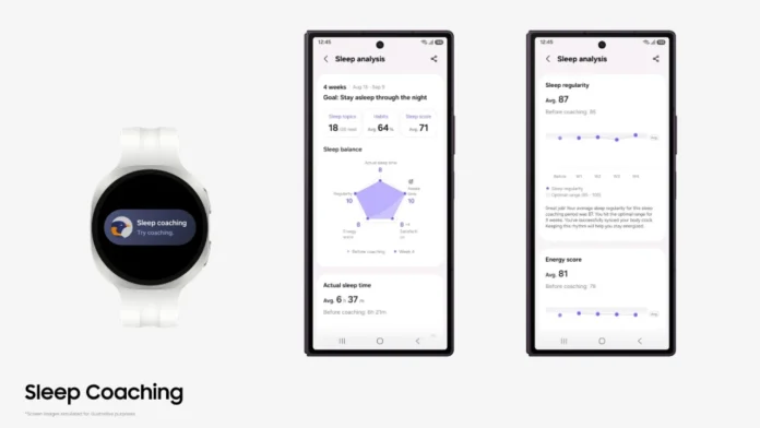 Samsung Health zeigt auf einer Galaxy Watch und einem Smartphone die Schlafanalyse des Schlafcoachs